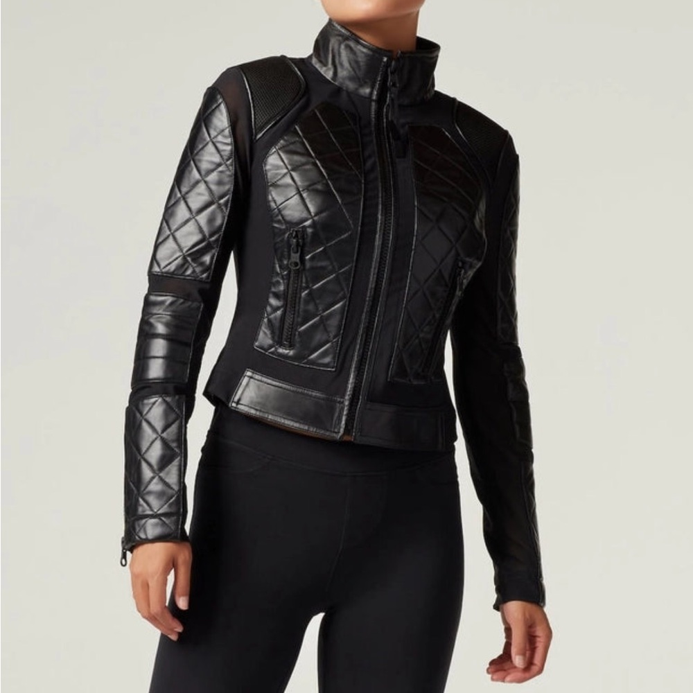 Blanc Noir Black Quilted Leather Jacket